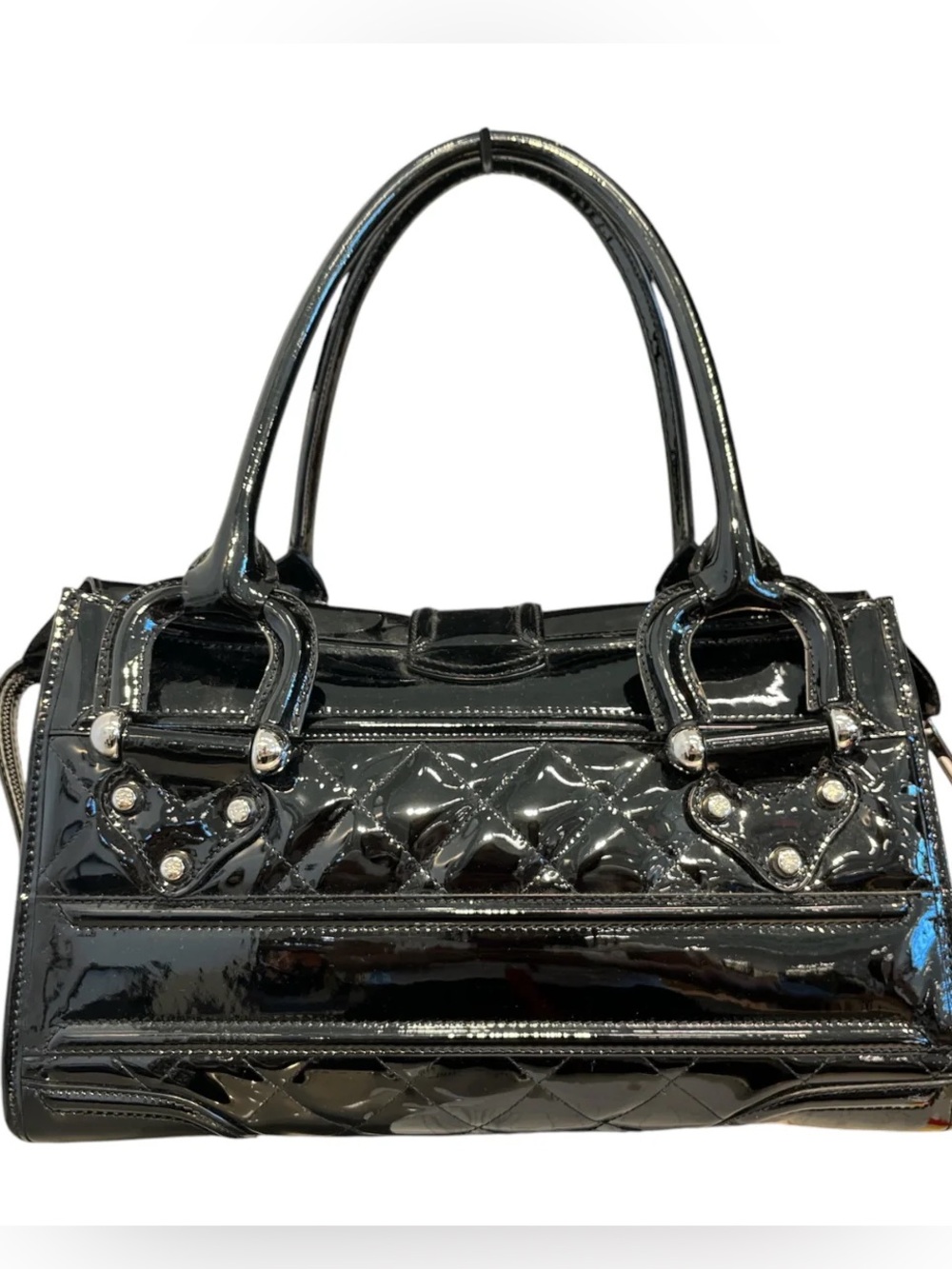 Burberry Black Patent Quilted Satchel with Lock Accent - Picture 2 of 5